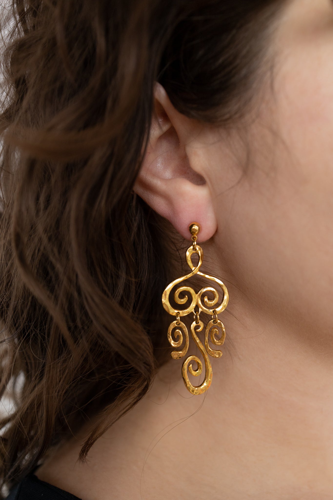 Hammered Nouveau Swirl Chandelier Earrings Hammered Nouveau Swirl Chandelier Earrings Panakeias Blessings   