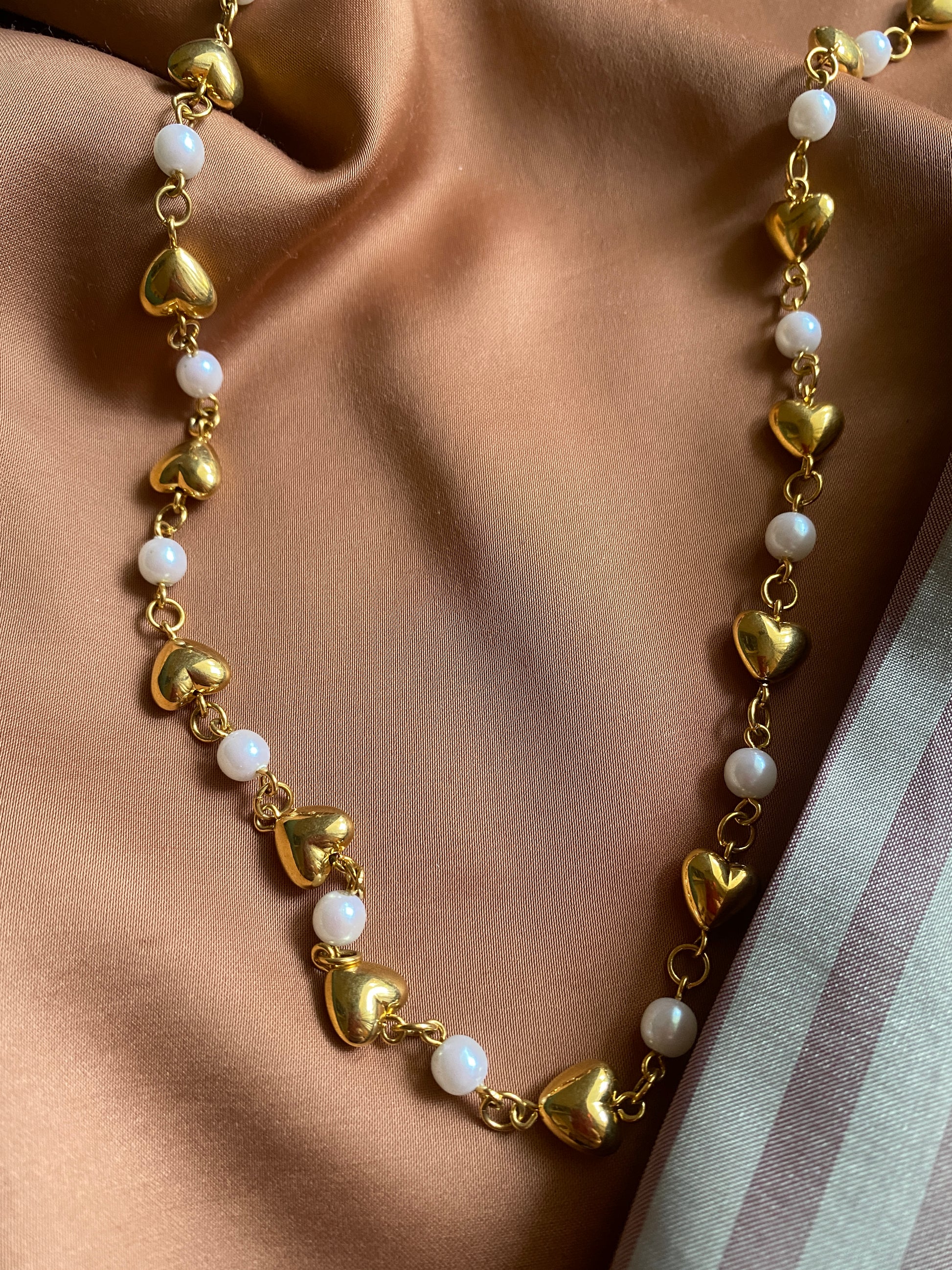 Vintage Trifari Pearl and Gold Heart Necklace Apparel & Accessories Panakeias Blessings   